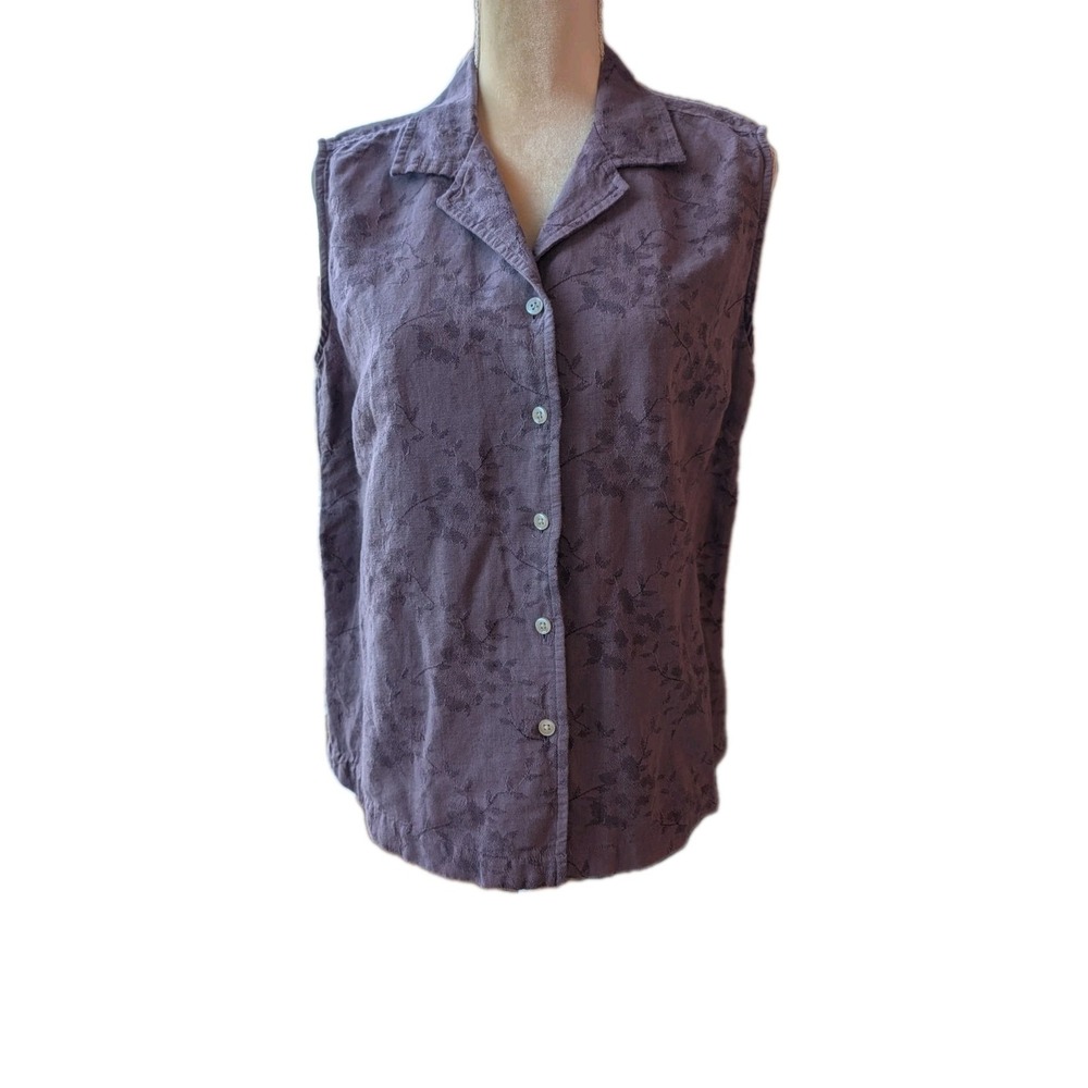 Cherokee Women's Top Size XL Lavender Linen/Cotton Eyelet Sleeveless Tunic